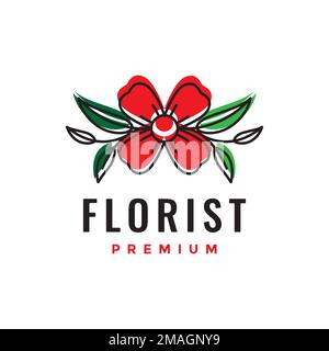 florist abstract flower red plant minimal logo design vector icon illustration template Stock Vector