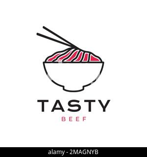 bowl beef food spice taste chopstick modern foodist cooking minimal logo design vector icon illustration template Stock Vector