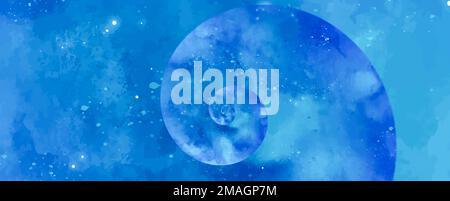 Starry blue background illustration with vortex design psychedelic shape. Stock Photo