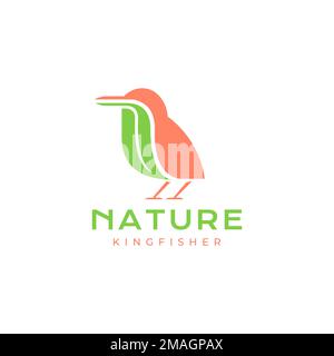 king fisher hunting food fish leaves modern style logo design vector icon illustration template Stock Vector
