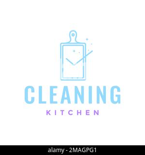 cutting board line clean kitchen food cooking modern logo design vector icon illustration template Stock Vector