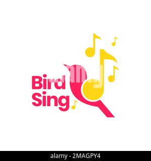 bird sing notes music instrument voice colorful abstract logo design vector icon illustration template Stock Vector