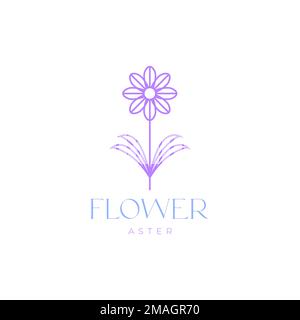 flower aster beauty colored abstract geometric line minimal logo design vector icon illustration template Stock Vector
