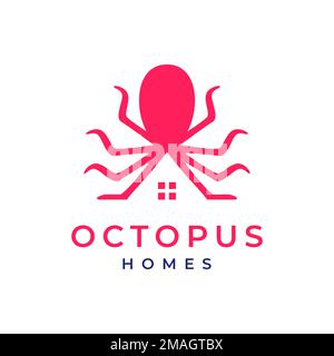 seafood octopus marine biota creature food taste cooking kitchen home modern logo design vector icon illustration template Stock Vector