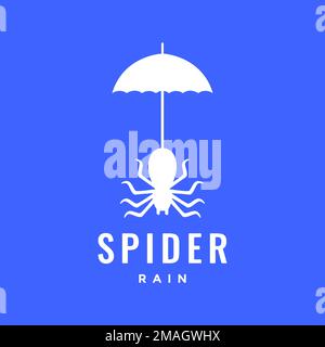 spider tarantula with umbrella rain modern logo design vector icon illustration template Stock Vector