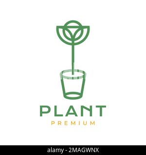 vase pot plant flower geometric line minimal interior decor logo design icon illustration template Stock Vector