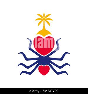 spider with love and coconut trees nature habits colorful logo design vector icon illustration template Stock Vector