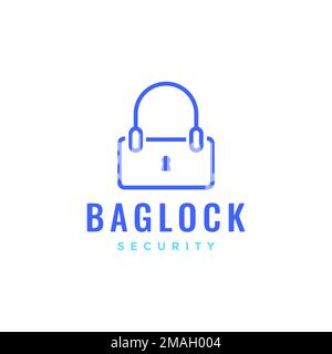 business bag with padlock secure guard line tech logo design vector icon illustration template Stock Vector