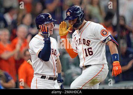 Houston Astros shortstop Aledmys Diaz (16) bats during the first inning of  the MLB game between the New York Yankees and the Houston Astros on Thursda  Stock Photo - Alamy