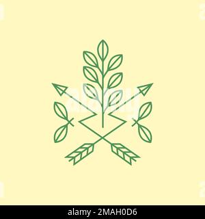 planting leaves growth arrows line minimal hipster logo design icon illustration template Stock Vector