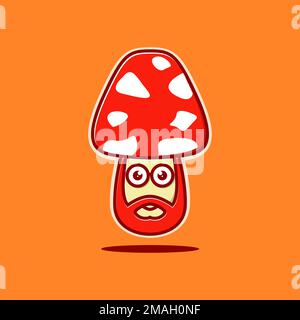 red mushroom food taste spice cooking cartoon bearded mascot logo design icon illustration template Stock Vector