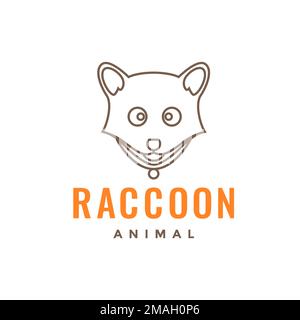 cute raccoon animal line cartoon necklace logo design icon illustration template Stock Vector