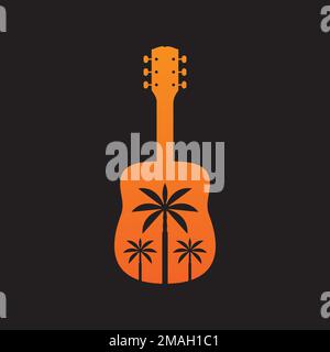instrument music nature outdoor holiday guitar voice coconut tree logo design icon illustration template Stock Vector