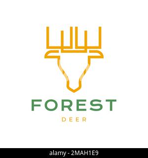 sharp horn deer forest modern line minimal logo design icon illustration template Stock Vector