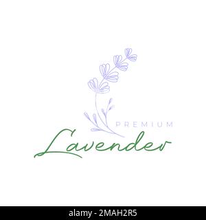 plant flower lavender beauty smell fragrant line minimal feminine logo design vector icon illustration template Stock Vector