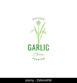 garlic leaves green cooking food tasty spice hipster logo design vector icon illustration template Stock Vector