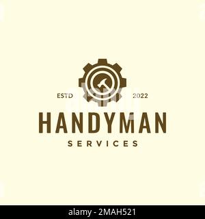 service gear handyman hammer hipster vintage logo design vector icon illustration template Stock Vector