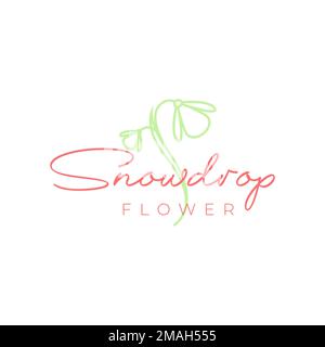 beauty feminine flowers snow drop lines logo design vector icon illustration template Stock Vector