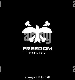 flying freedom falcon hawk cross bones logo design vector icon illustration template Stock Vector