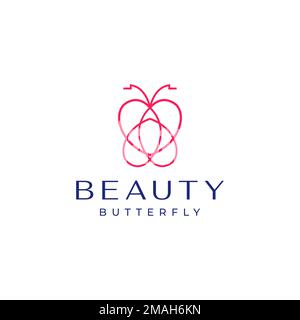 beautiful insect butterfly love heart minimal lines logo design vector icon illustration template Stock Vector