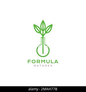 simple lab glass leaves plant science minimal line logo design vector icon illustration template Stock Vector