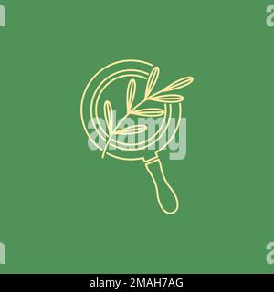 leaf tarragon spice pan cooking grill food delicious logo design vector icon illustration template Stock Vector