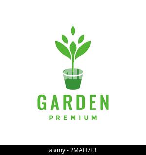vase pots plant growth gardening flat logo design vector icon illustration template Stock Vector