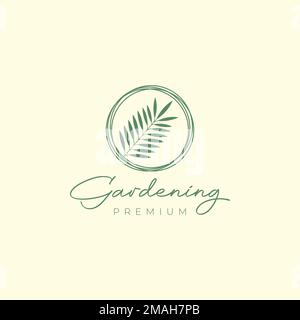 leaves coconut gardening circle feminine logo design vector icon illustration template Stock Vector