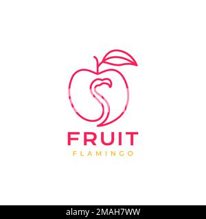 apple fruit with bird flamingo head lines minimal logo design vector icon illustration template Stock Vector