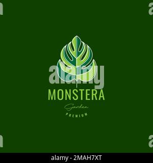 leaf leaves plant monstera green abstract lines art modern logo design vector icon illustration template Stock Vector