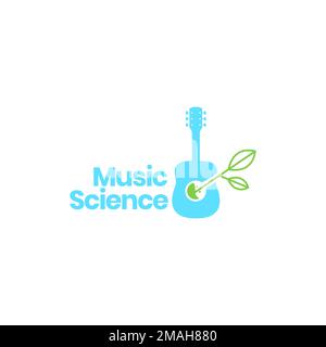music science guitar laboratory glass leaves logo design vector icon illustration template Stock Vector