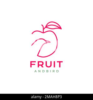 apple fruit with bird head lines minimal logo design vector icon illustration template Stock Vector
