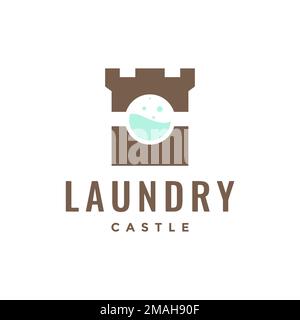 castle monument wash laundry clean clothes logo design vector icon illustration template Stock Vector