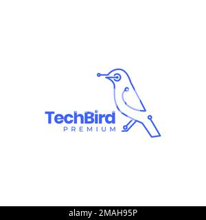 little bird singer technology connect lines minimal logo design vector icon illustration template Stock Vector