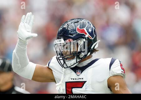 Houston Texans defensive back Jalen Pitre (5) during an NFL Football game  against the Philadelphia Eagles on Thursday, November 3, 2022, in Houston.  (AP Photo/Matt Patterson Stock Photo - Alamy