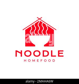 warm noodle bowl home house restaurant taste logo design vector icon illustration template Stock Vector