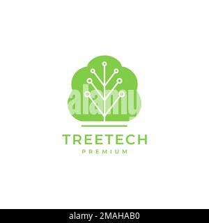 tree technology line connect nature leaves logo design vector icon illustration template Stock Vector