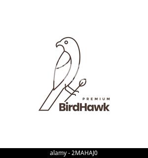 bird hawk perched twig lines art simple logo design vector icon illustration template Stock Vector