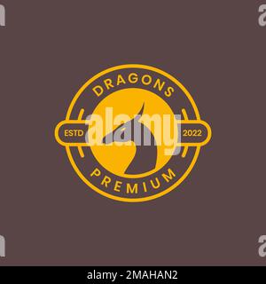 ancient head dragon legend fairytale horned modern badge sticker logo design vector icon illustration template Stock Vector