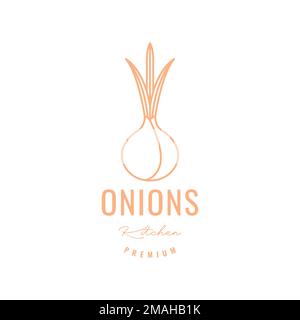 onions fresh kitchen spicy taste food cooking lines logo design vector icon illustration template Stock Vector