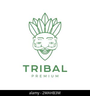 old guy tribals culture face leaves headgear smile logo design vector icon illustration template Stock Vector