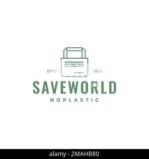 shopping bag cloth not plastic save the world line minimal logo design vector icon illustration template Stock Vector