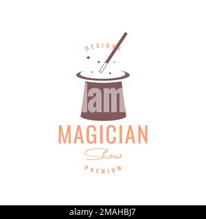 magic hat stick stars magician show entertain logo design vector icon illustration template Stock Vector