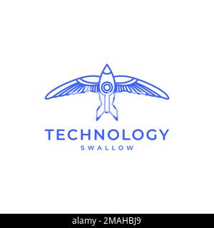 flying swallow bird wings freedom technology rocket logo design vector icon illustration template Stock Vector