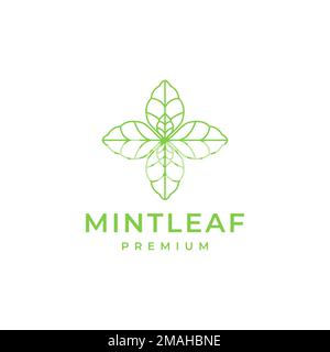 mint leaves plant nature food and health care benefits logo design vector icon illustration template Stock Vector
