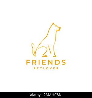 dog doberman sit waiting owner friend pets line minimal logo design vector icon illustration template Stock Vector