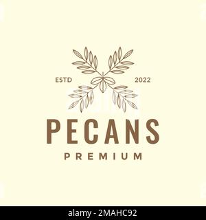 leaves and seeds pecans delicious sweet food hipster logo design vector icon illustration template Stock Vector