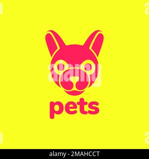 head pets dog focus eyes cute mascot flat logo design vector icon illustration template Stock Vector