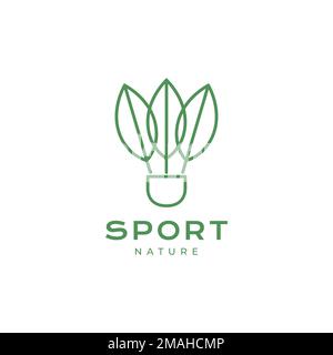 sport badminton shuttlecock leaves feather line minimal logo design vector icon illustration template Stock Vector