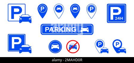 Parking icon set isolated. Collection of Garage parking symbol. Vector illustration Stock Vector